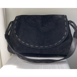 JJill Black Suede Saddlebag Handbag, Medium Sized